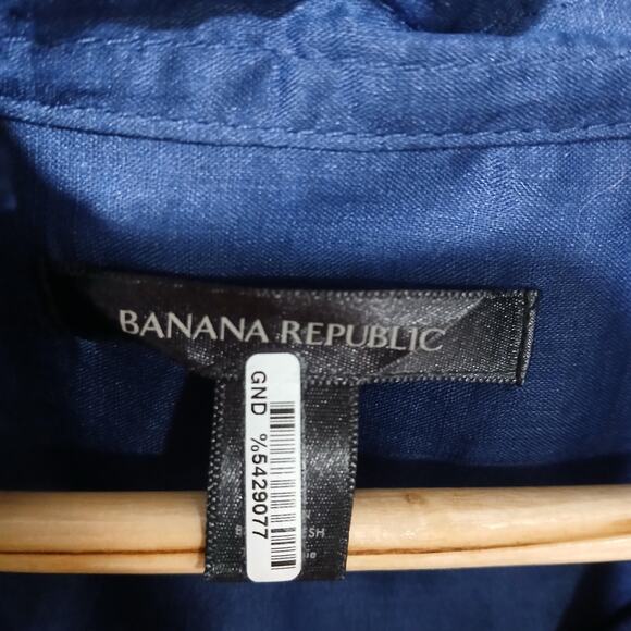 Banana Republic Dress Womens Large Blue Long Sleeve Soft Shirred Ramie Buttons - Picture 10 of 13